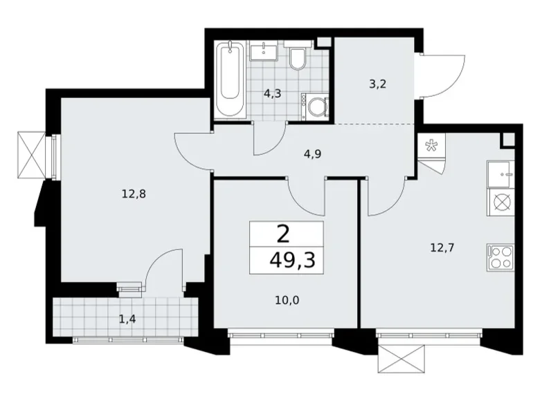 Apartamento 2 habitaciones 49 m² Troitsk, Rusia