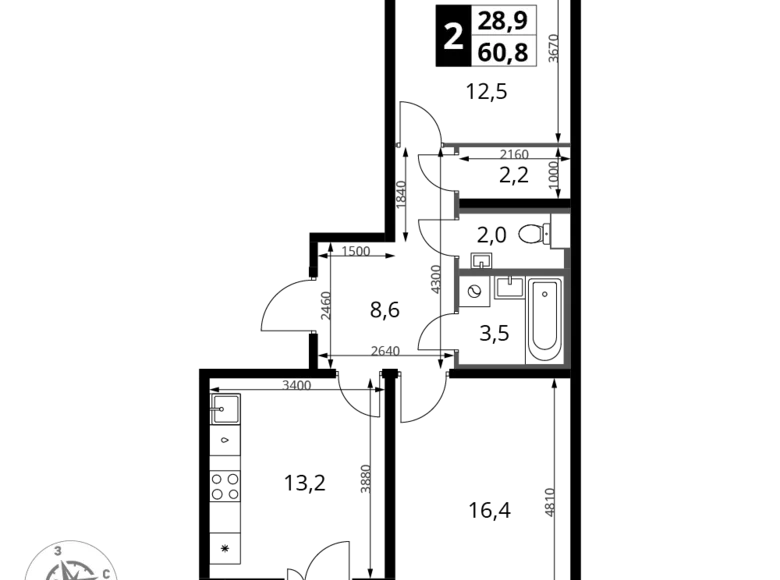 Квартира 2 комнаты 61 м² Ленинский район, Россия