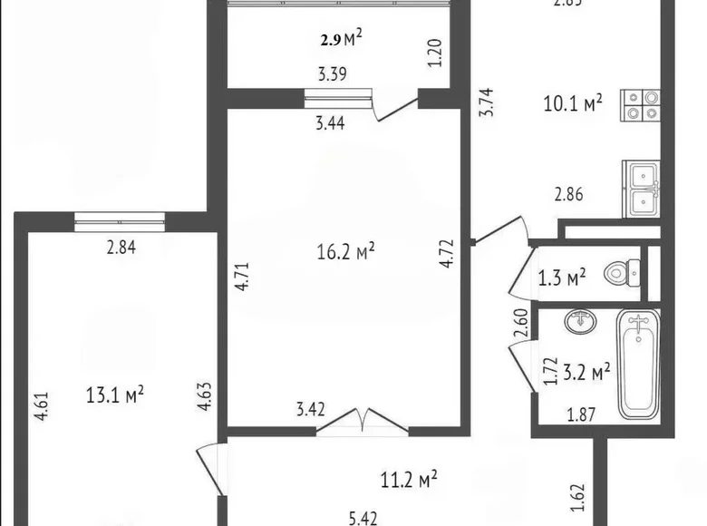 2 room apartment 58 m² Minsk, Belarus