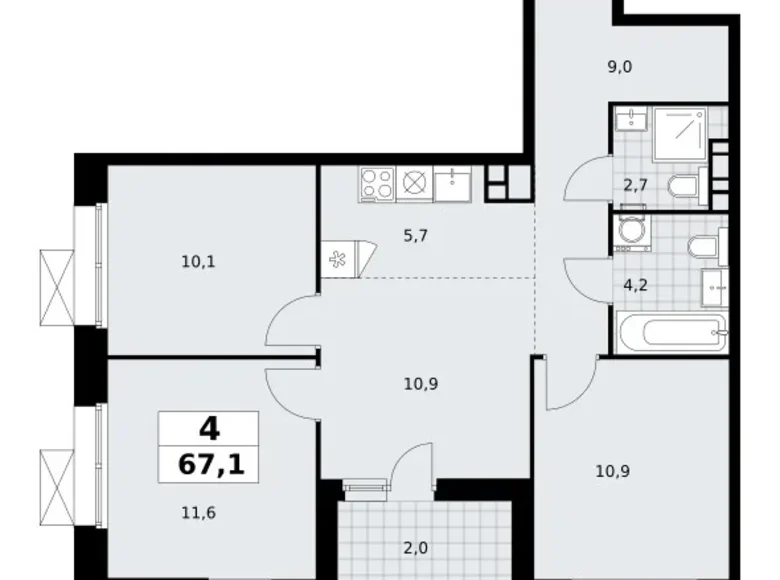 Квартира 4 комнаты 67 м² поселение Сосенское, Россия