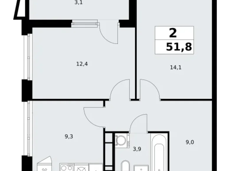 Квартира 2 комнаты 52 м² поселение Сосенское, Россия