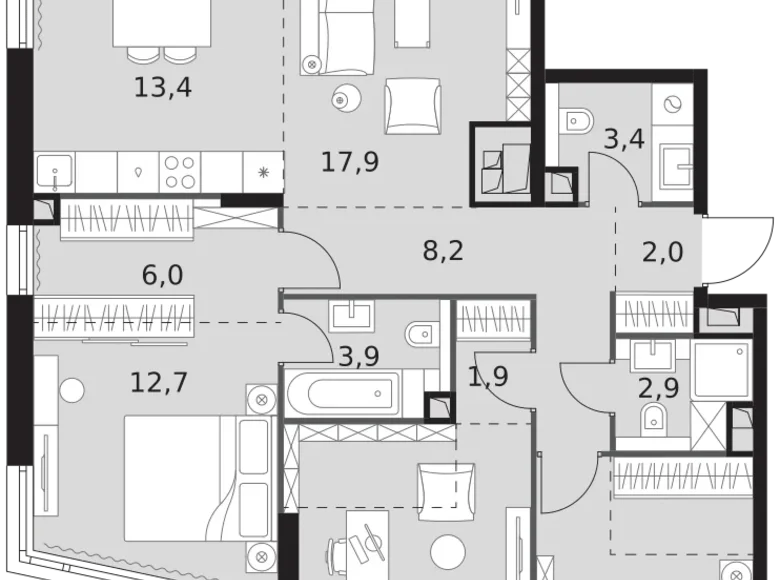 Apartamento 4 habitaciones 99 m² Moscú, Rusia