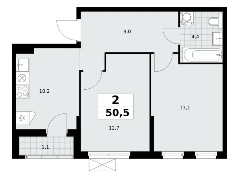 Wohnung 2 Zimmer 51 m² poselenie Sosenskoe, Russland