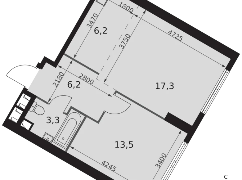 Apartamento 2 habitaciones 47 m² Konkovo District, Rusia