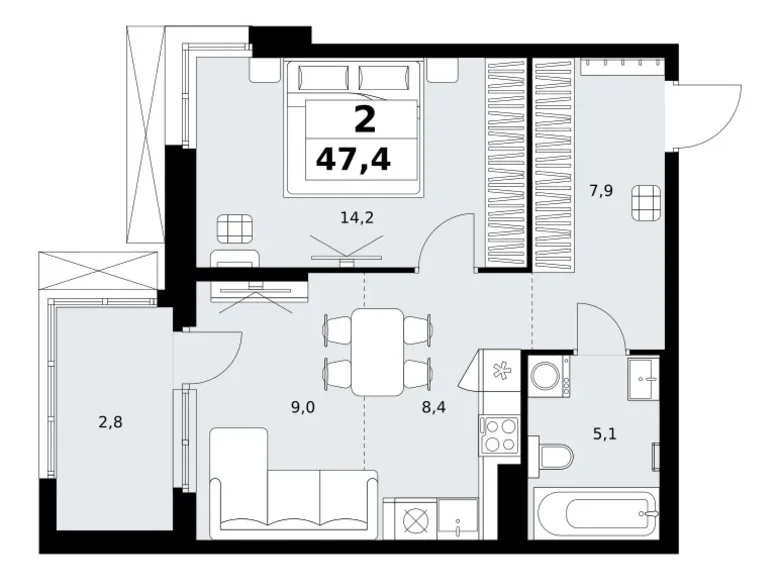 Apartamento 2 habitaciones 47 m² Kommunarka, Rusia