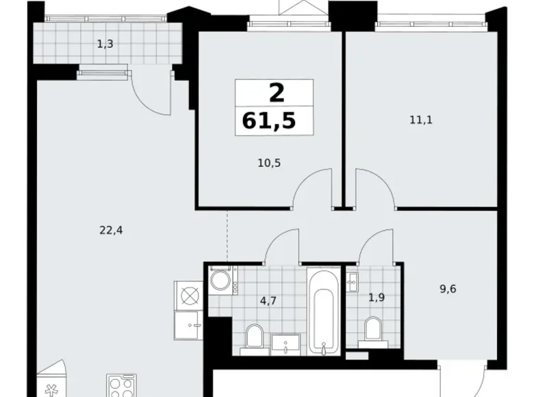 Квартира 2 комнаты 62 м² район Троицк, Россия