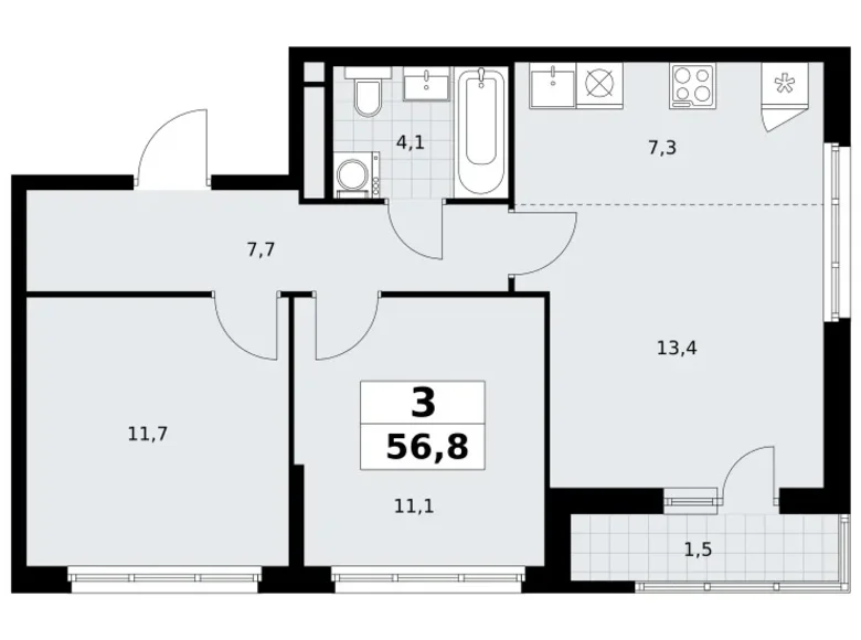 Wohnung 3 Zimmer 57 m² Postnikovo, Russland