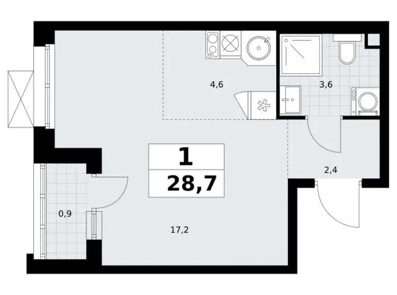 Mieszkanie 1 pokój 29 m² Postnikovo, Rosja