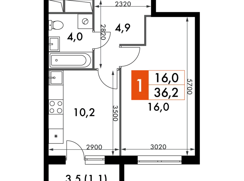 Mieszkanie 1 pokój 36 m² Razvilka, Rosja