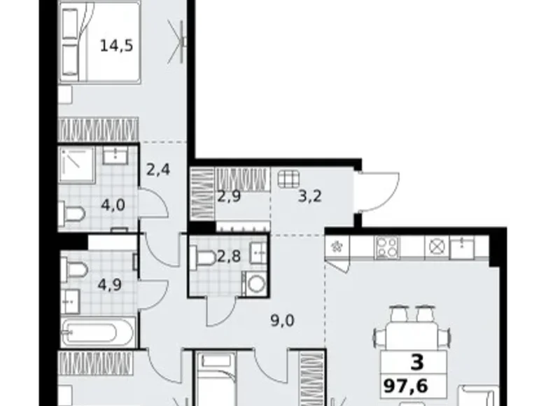 3 room apartment 98 m² Kommunarka, Russia