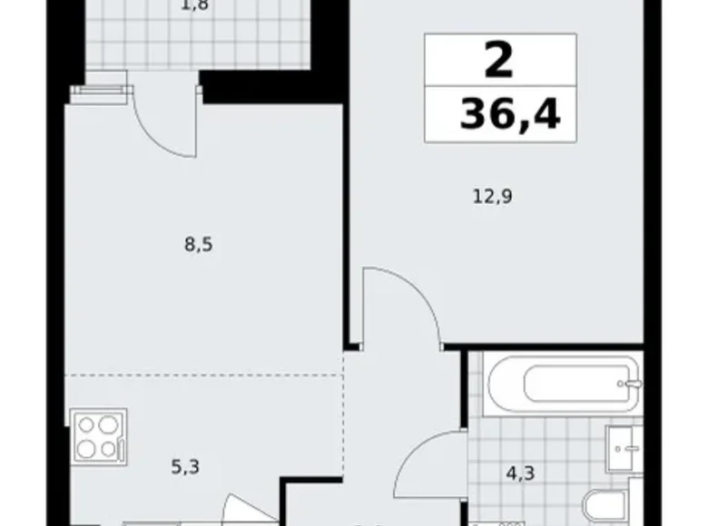 Mieszkanie 2 pokoi 36 m² poselenie Sosenskoe, Rosja