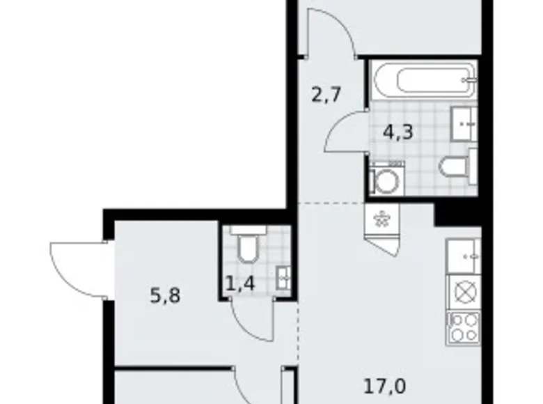 Wohnung 2 zimmer 58 m² Troizk, Russland