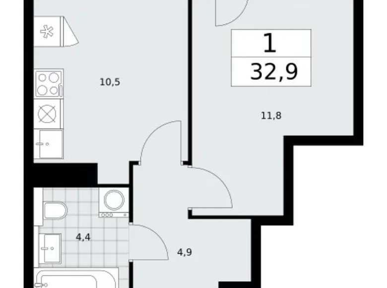 Mieszkanie 1 pokój 33 m² poselenie Sosenskoe, Rosja