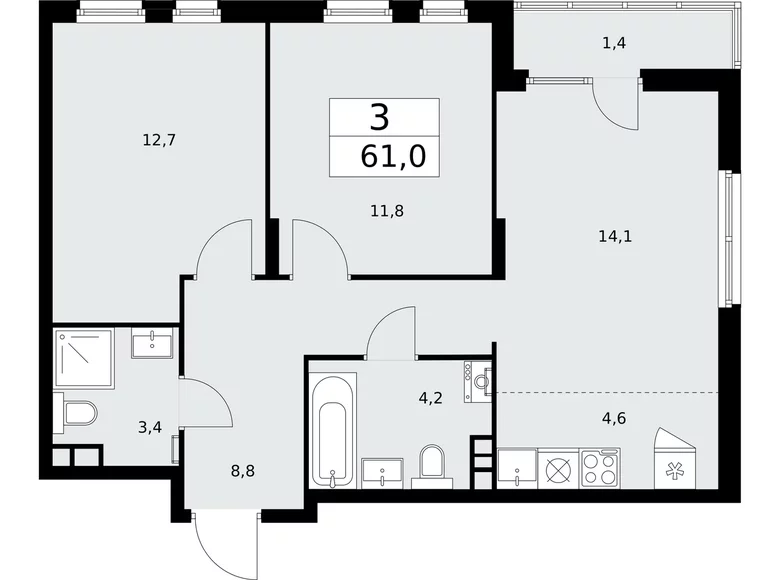 Appartement 3 chambres 61 m² poselenie Desenovskoe, Fédération de Russie