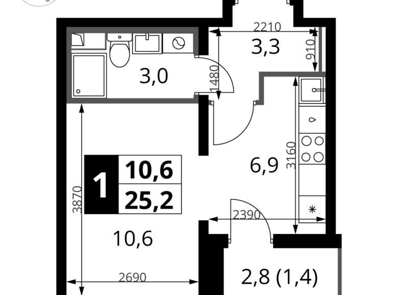 Estudio 1 habitación 25 m² Leninsky District, Rusia