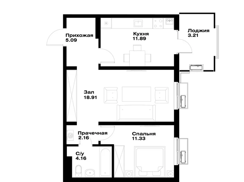 Квартира 2 комнаты 57 м² Ташкент, Узбекистан