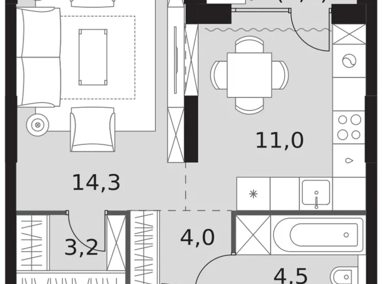 1 room apartment 38 m² North-Western Administrative Okrug, Russia