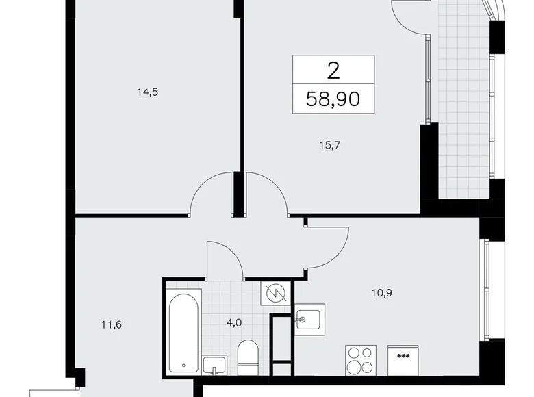 Wohnung 2 Zimmer 59 m² poselenie Sosenskoe, Russland