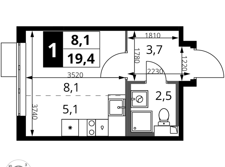 Studio 1 chambre 19 m² Khimki, Fédération de Russie