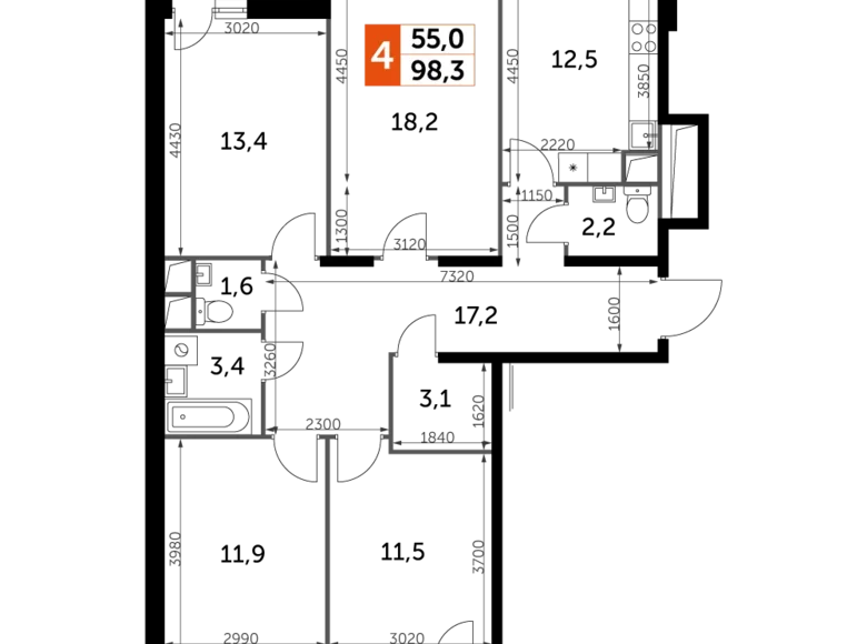 Квартира 4 комнаты 100 м² Развилка, Россия