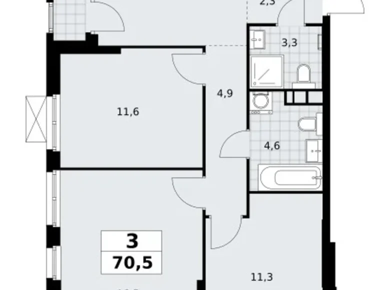 Квартира 3 комнаты 71 м² Юго-Западный административный округ, Россия