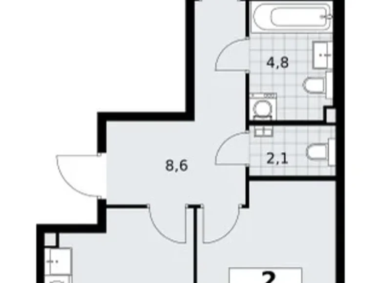 2 room apartment 55 m² Troitsk, Russia
