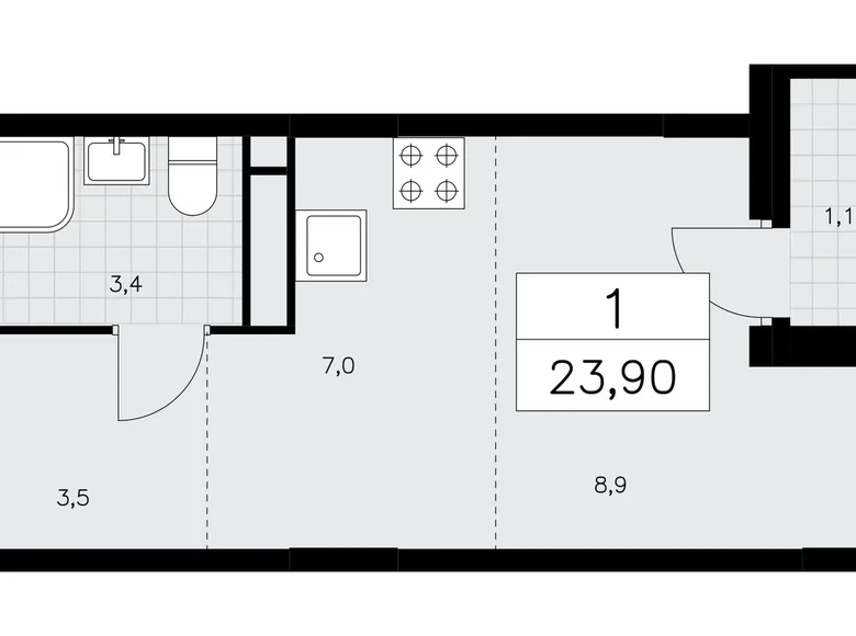 Квартира 1 комната 24 м² Москва, Россия