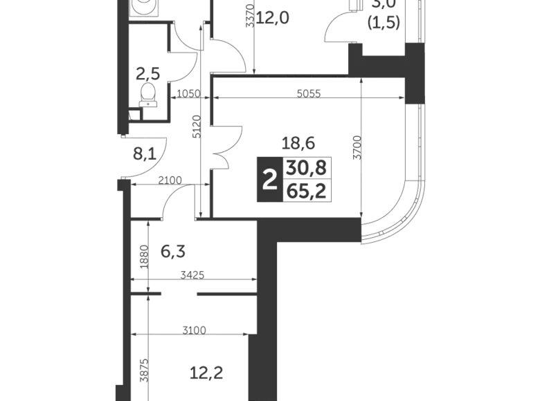 Mieszkanie 2 pokoi 65 m² North-Eastern Administrative Okrug, Rosja