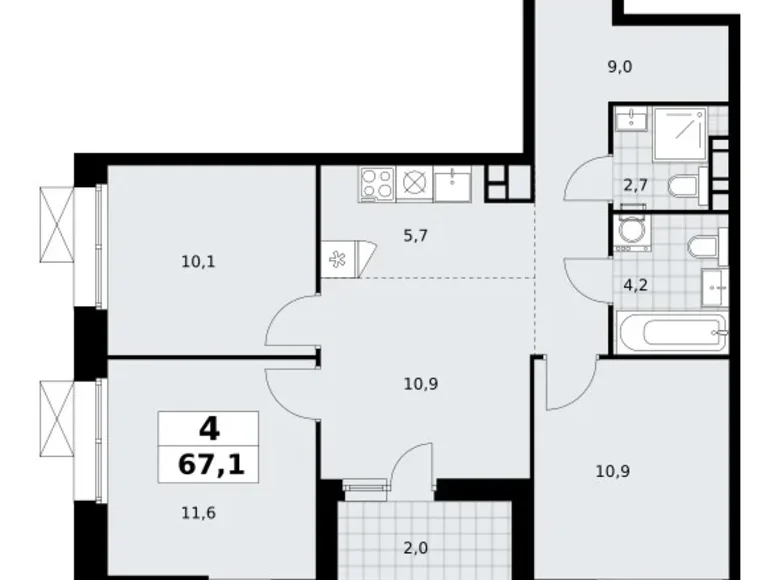 4 room apartment 67 m² poselenie Sosenskoe, Russia