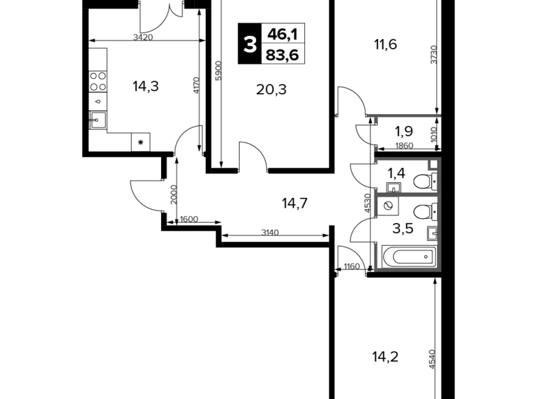 Квартира 3 комнаты 84 м² Химки, Россия