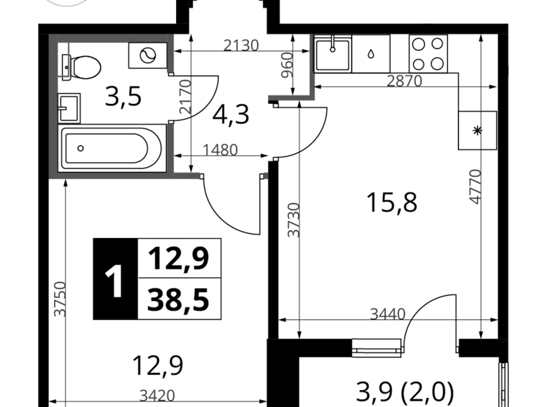 Wohnung 1 zimmer 39 m² Chimki, Russland