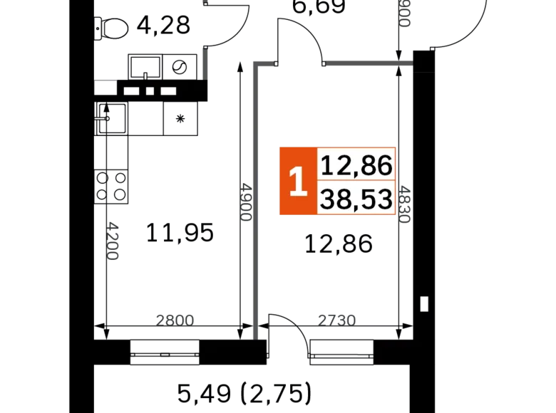 Квартира 1 комната 39 м² Одинцовский городской округ, Россия