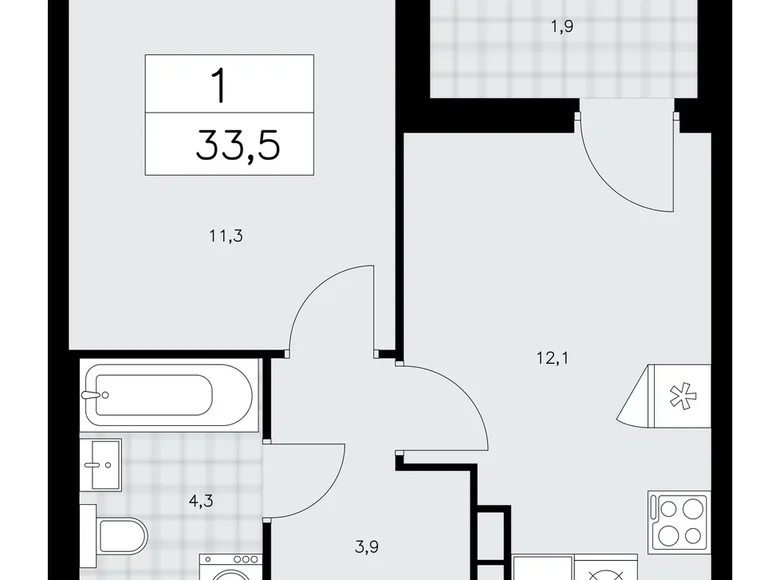 Mieszkanie 1 pokój 34 m² poselenie Sosenskoe, Rosja