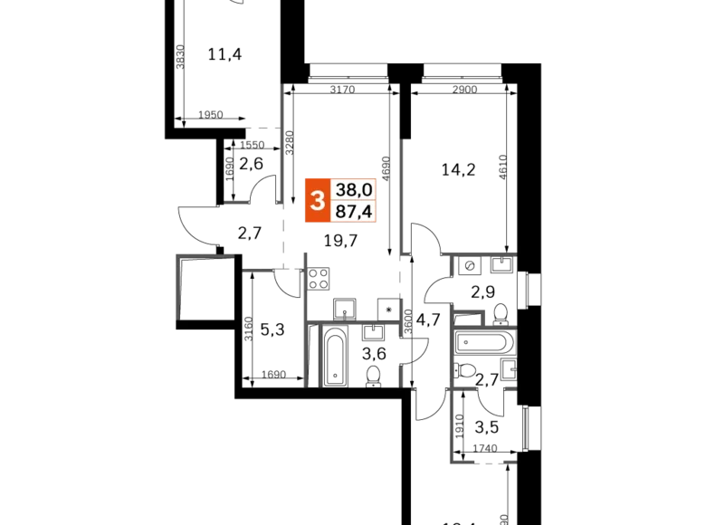 Apartamento 3 habitaciones 87 m² Moscú, Rusia