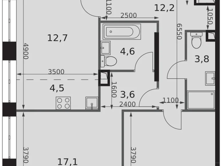 2 room apartment 73 m² North-Western Administrative Okrug, Russia