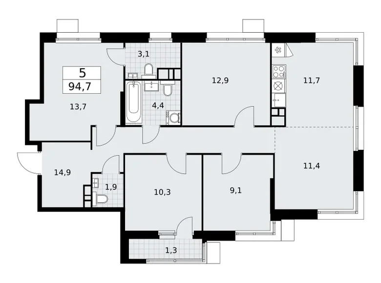 5 room apartment 95 m² Vnukovo, Russia