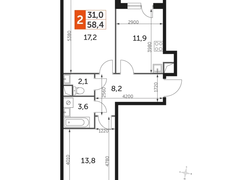 Appartement 2 chambres 59 m² Razvilka, Fédération de Russie