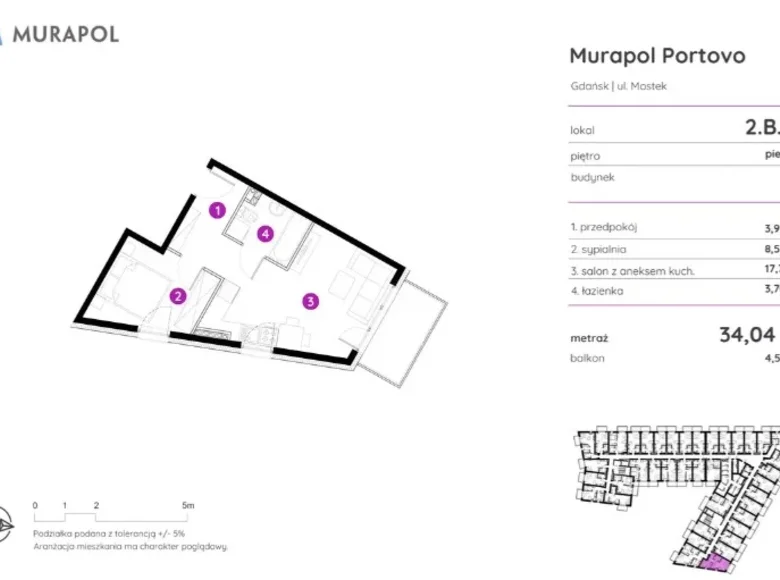 Apartamento 2 habitaciones 34 m² Danzig, Polonia