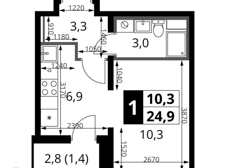 Студия 1 комната 25 м² Химки, Россия