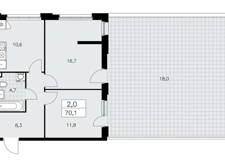 Mieszkanie 2 pokoi 70 m² poselenie Sosenskoe, Rosja