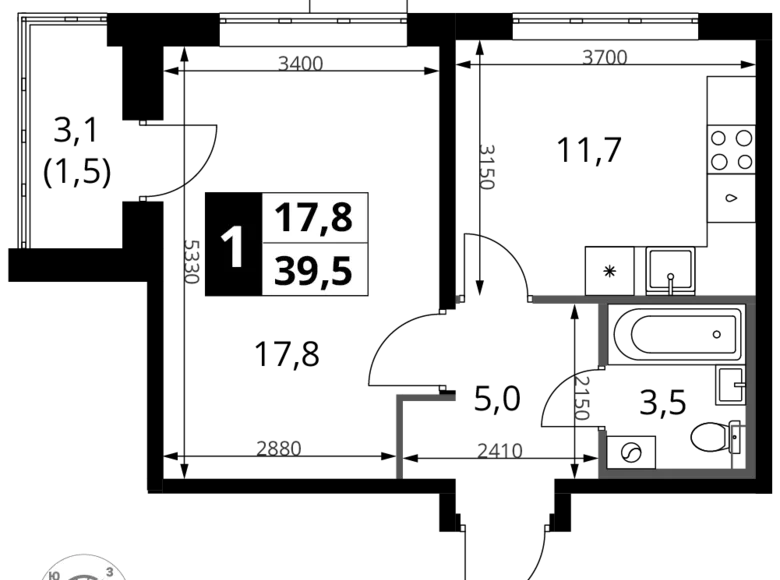 Apartamento 1 habitación 40 m² Jimki, Rusia