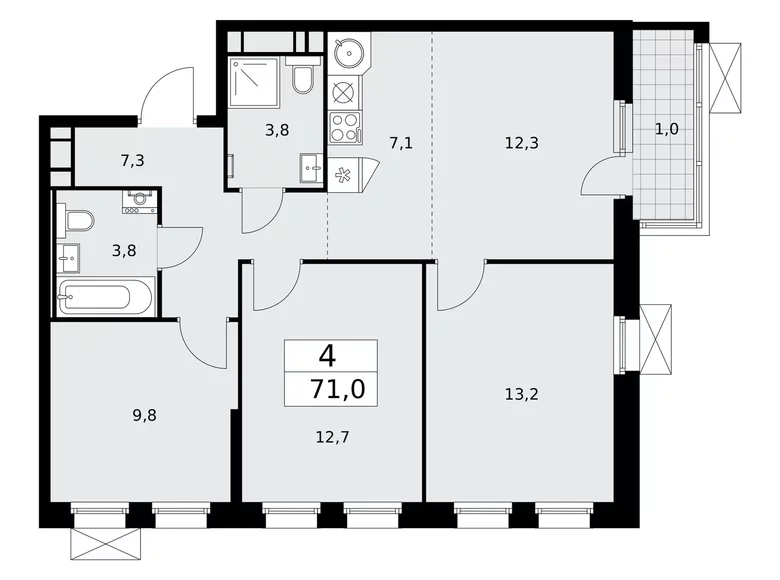Apartamento 4 habitaciones 71 m² Moscú, Rusia