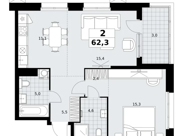 Apartamento 2 habitaciones 62 m² Kommunarka, Rusia