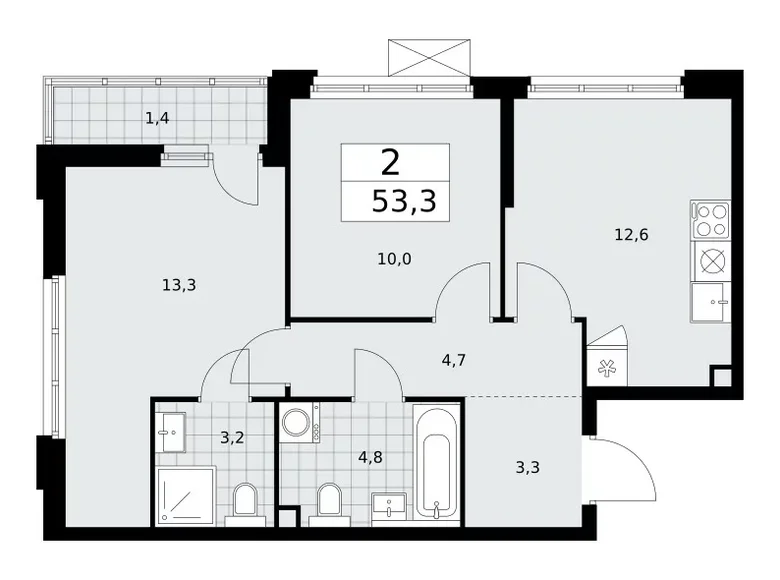 2 room apartment 53 m² poselenie Sosenskoe, Russia