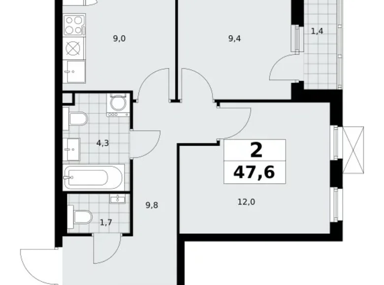 Appartement 2 chambres 48 m² poselenie Sosenskoe, Fédération de Russie