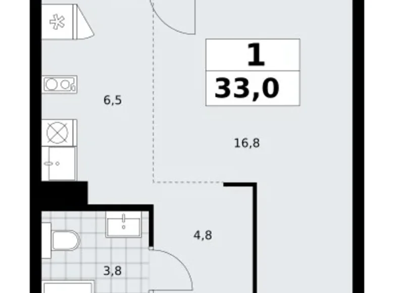 Квартира 1 комната 33 м² район Троицк, Россия