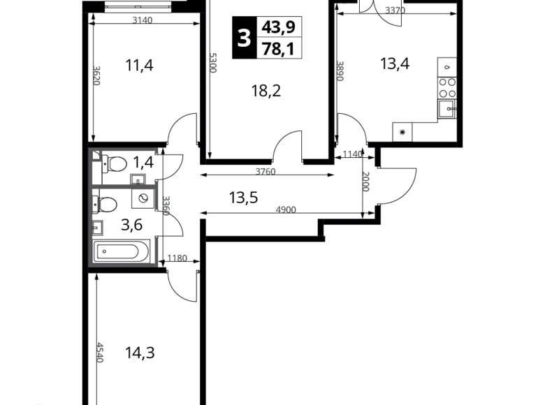 Квартира 3 комнаты 78 м² Химки, Россия