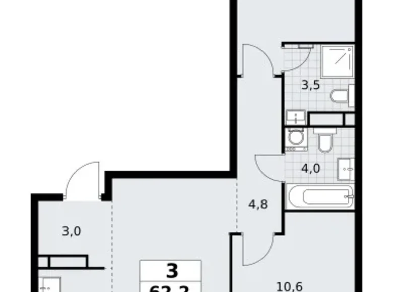 3 room apartment 62 m² Postnikovo, Russia