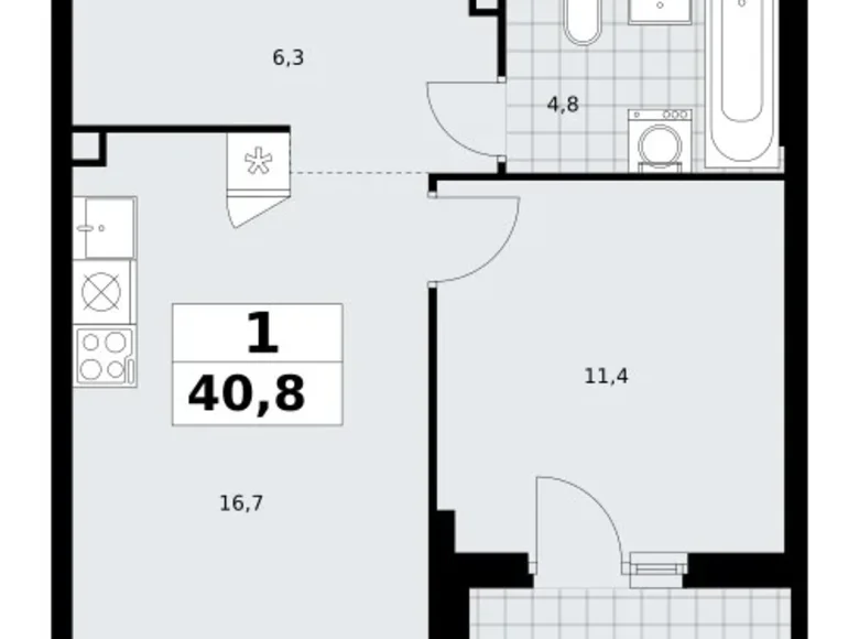 Квартира 1 комната 41 м² район Троицк, Россия
