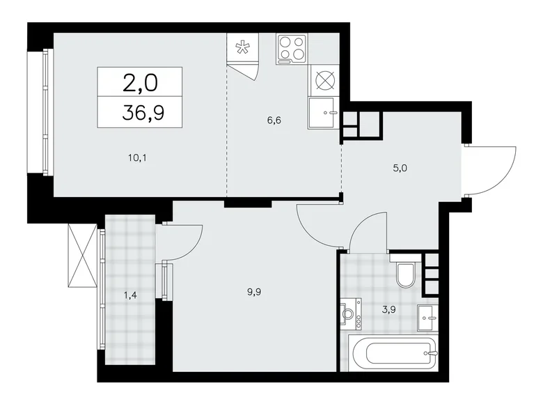 Квартира 2 комнаты 37 м² поселение Сосенское, Россия